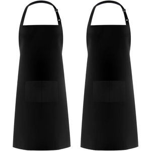 2 Pack 2 Pocket Women Black Adjustable  Waterproof Cooking Bib Apron